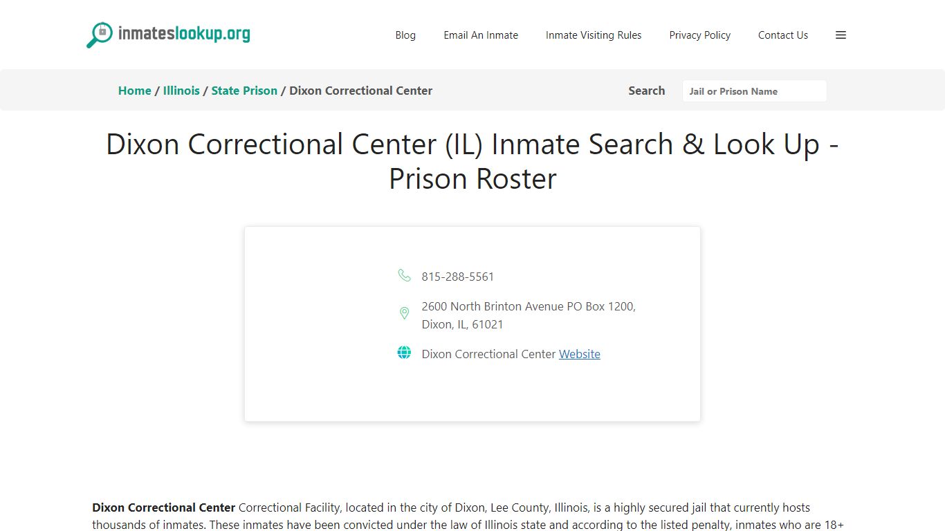 Dixon Correctional Center (IL) Inmate Search & Look Up - Prison Roster